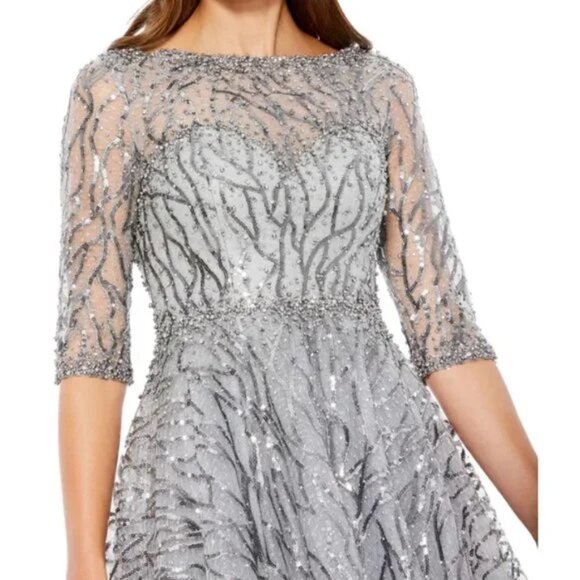 NWT Mac Duggal 20252 High Neck Above Elbow Sleeve Embellished A-Line Dress Sz 12 - Picture 2 of 6